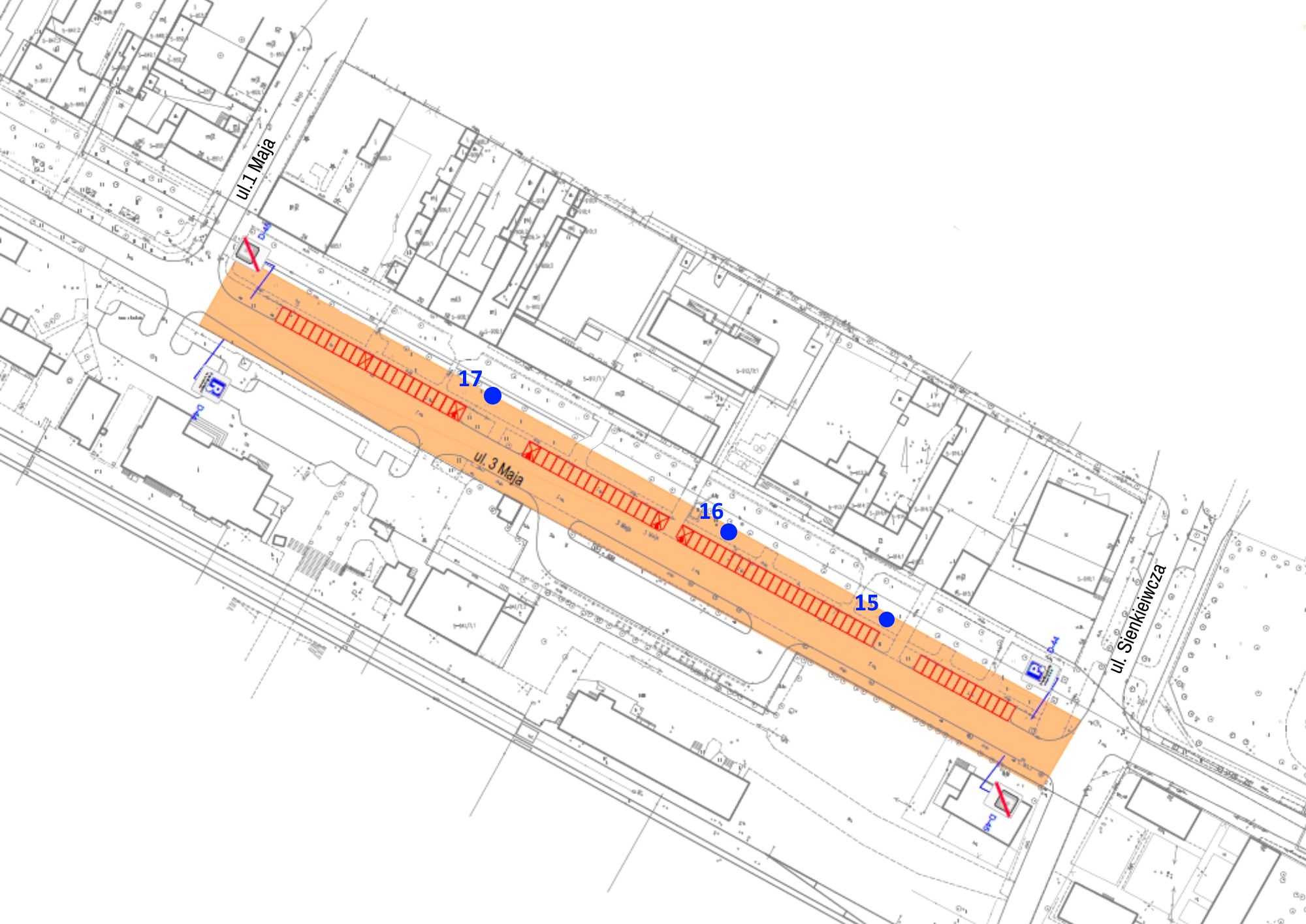 Strefa parkowania na ul. 3 maja - mapa