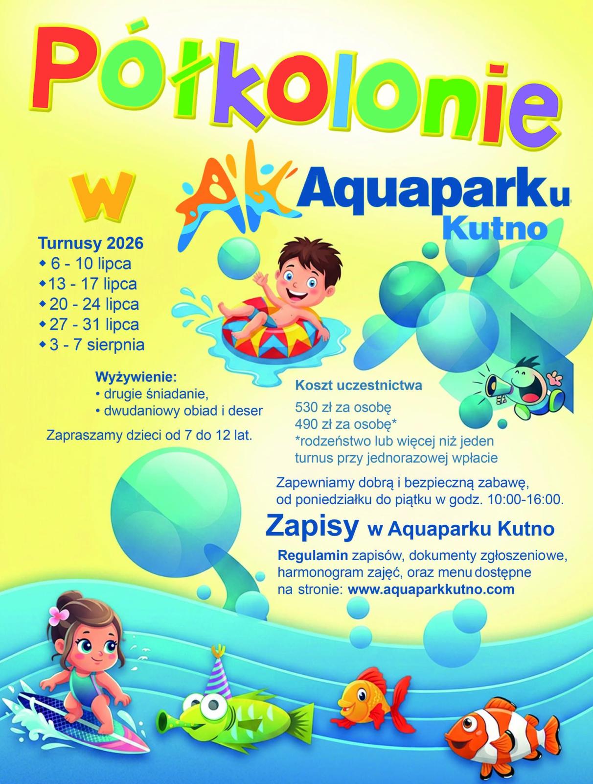 półkolonie w aquaparku