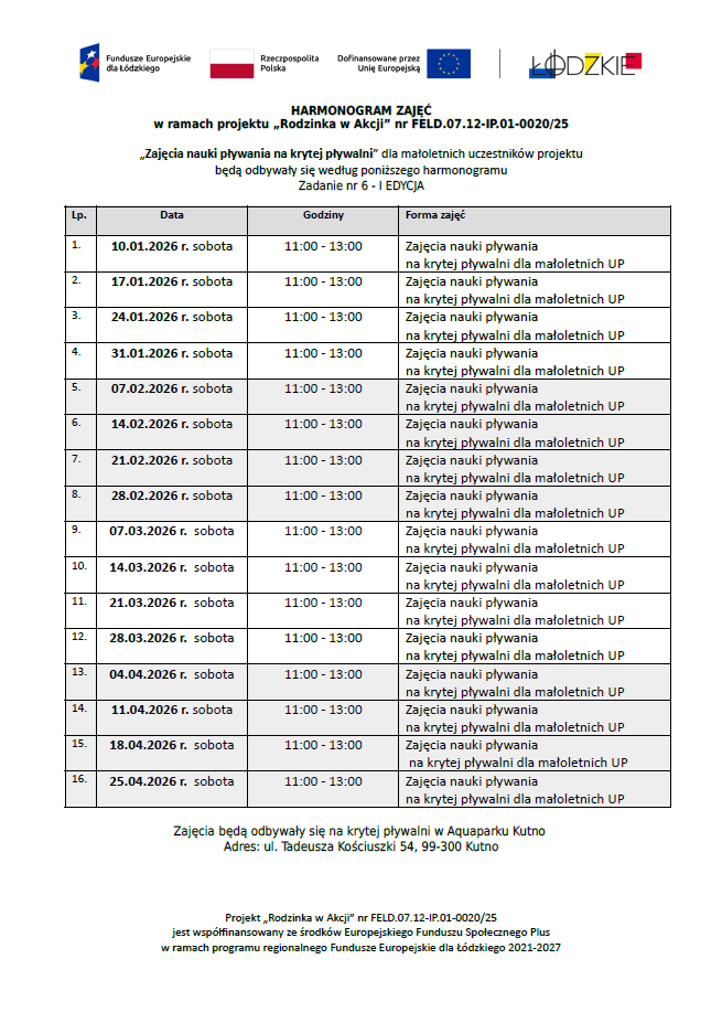 Rodzinka w akcji harmonogram