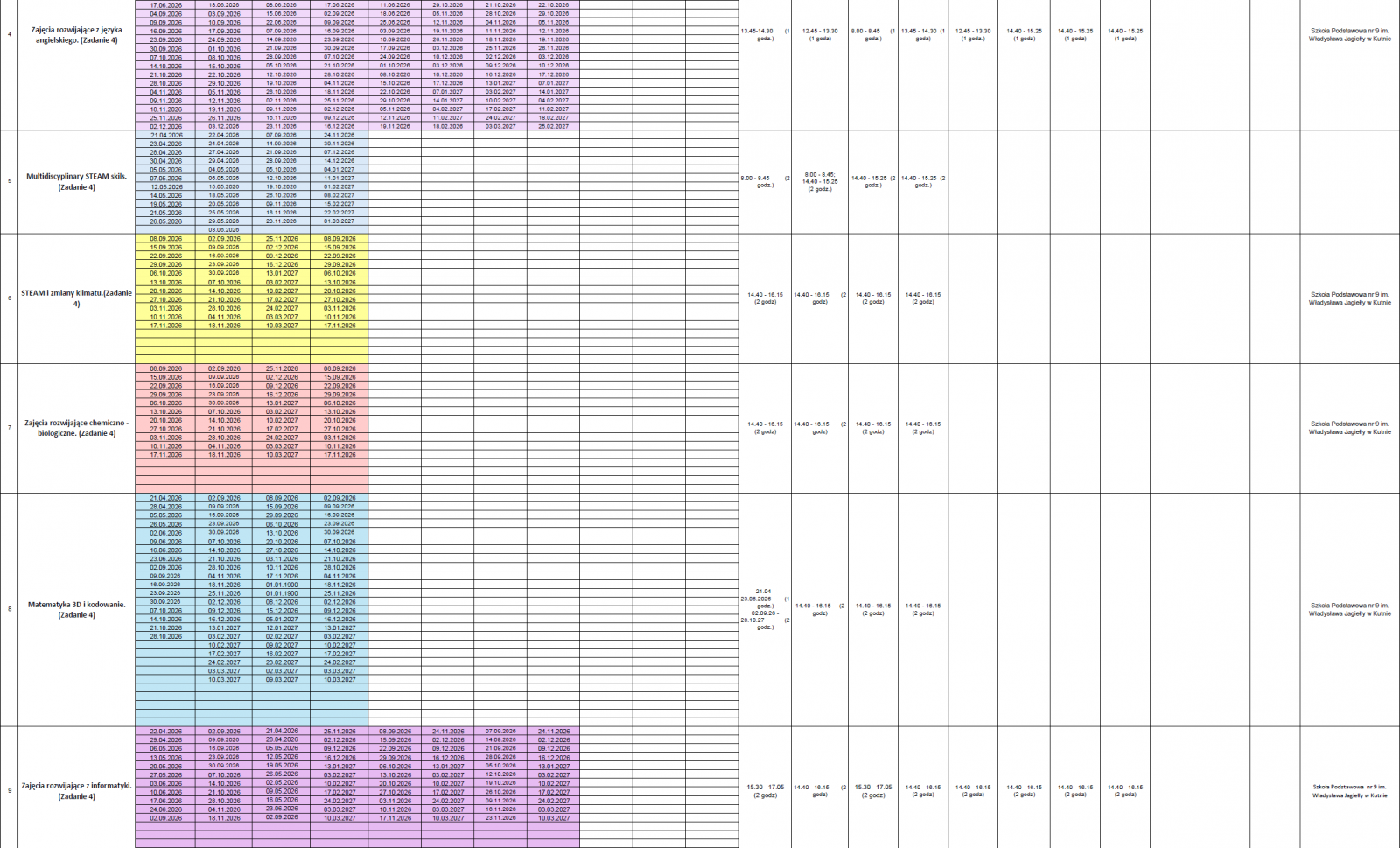 Harmonogram dla uczniów 2