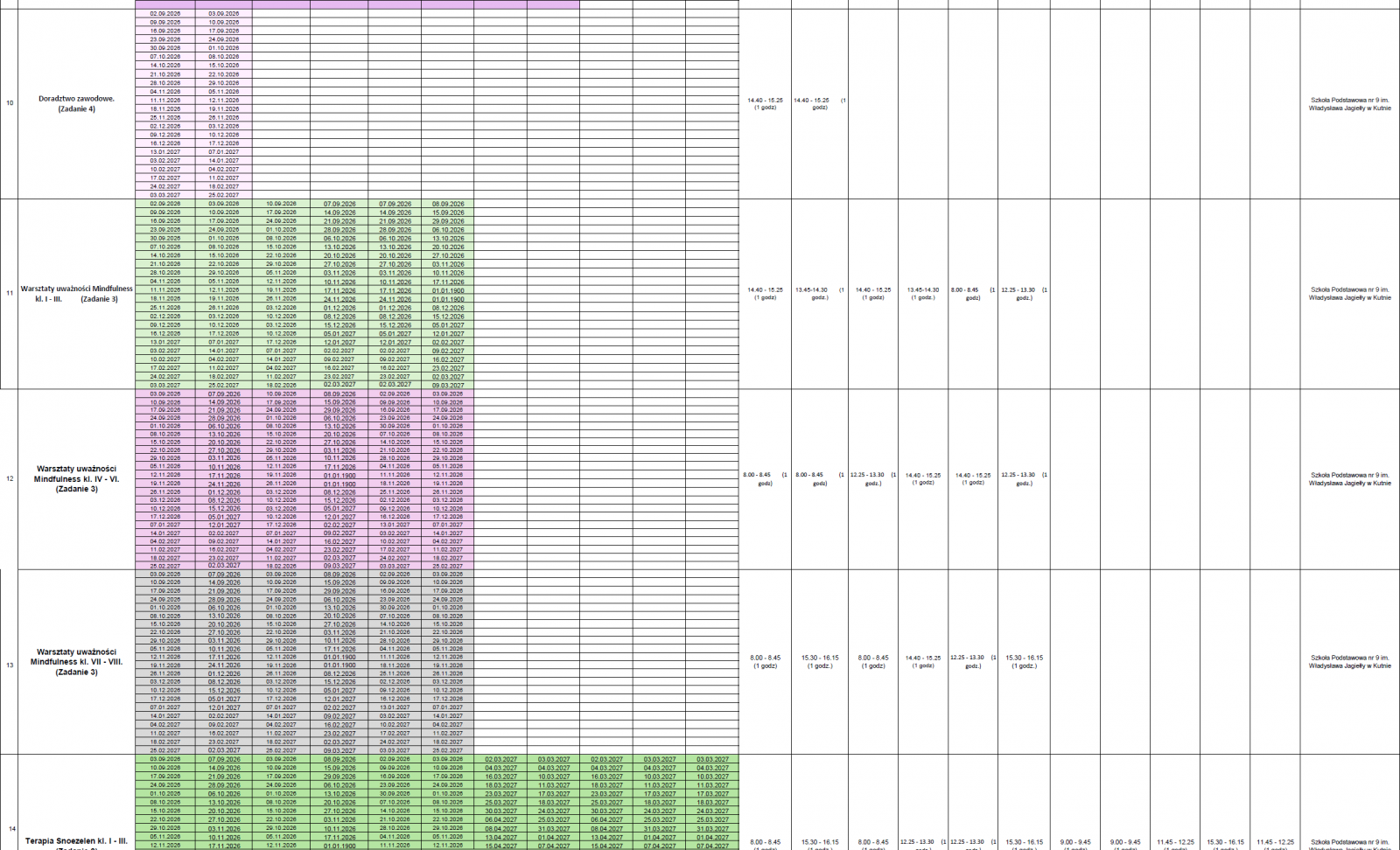Harmonogram dla uczniów 3