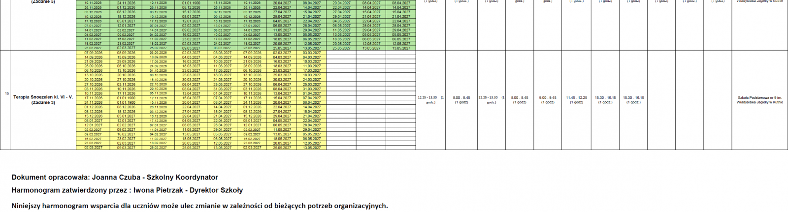 Harmonogram dla uczniów 4