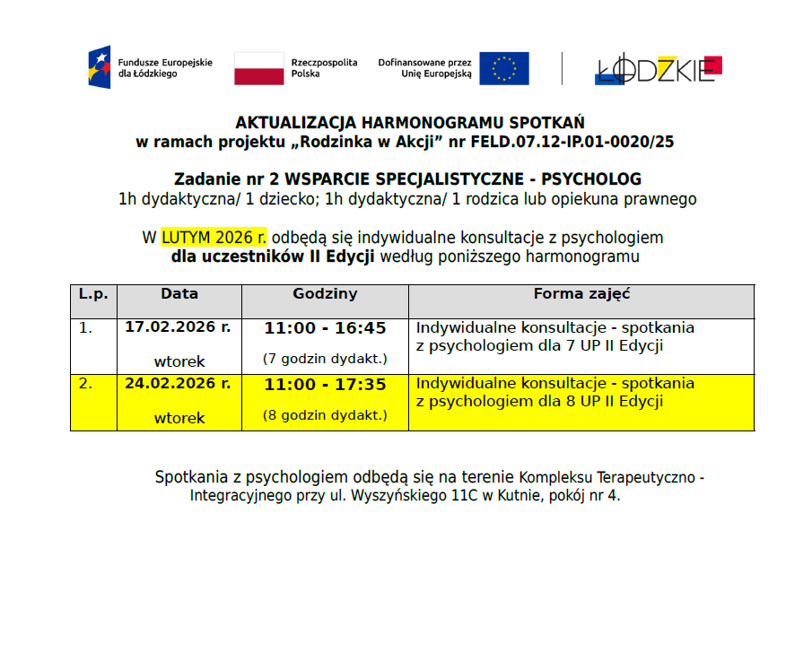 Psycholog II Edycja Harmonogram