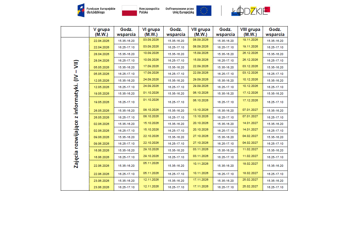 Aktualizacja harmonogramu dla uczniów