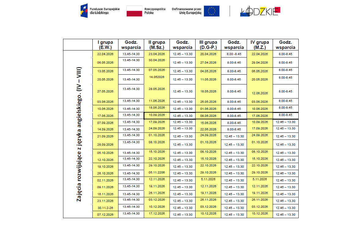 Aktualizacja harmonogramu dla uczniów