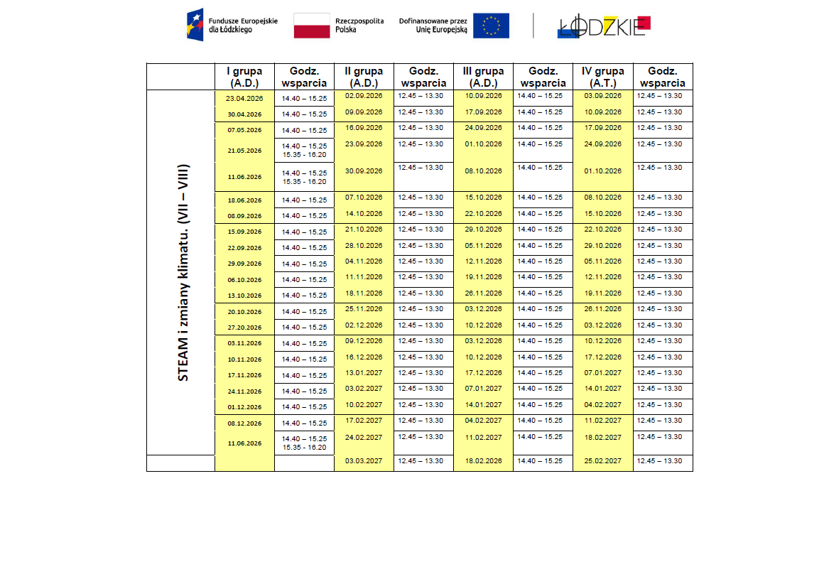 Aktualizacja harmonogramu dla uczniów