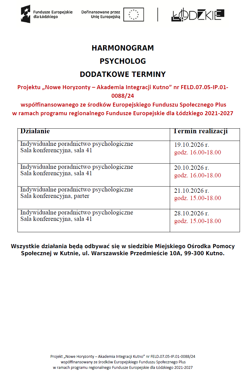 Harmonogram Nowe Horyzonty