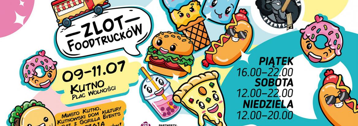 Plakat Zlotu Food Trucków z Gorilla Events w Kutnie. 09-11.07 Kutno Plac Wolności