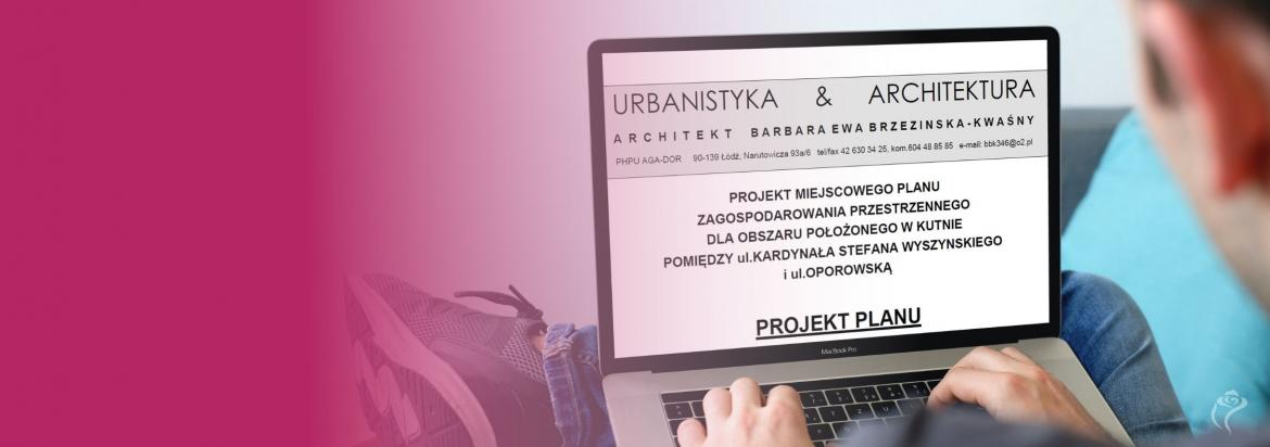 Grafika z komputerem wyświetlającym rysunek planu miejscowego