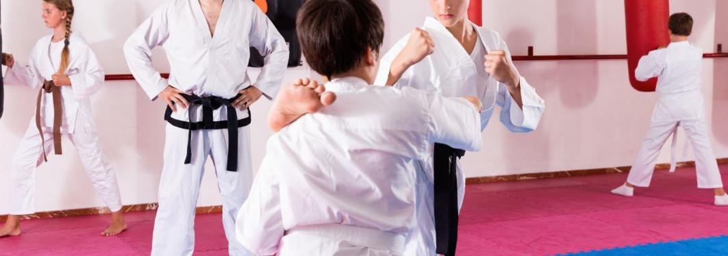 zdjęcie prezentujące dzieci uprawiające judo